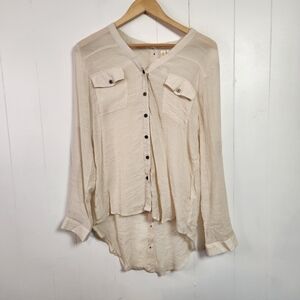 Adiva Sheer Lightweight Loose Long Sleeve Blouse Top Beige Size Small Boho